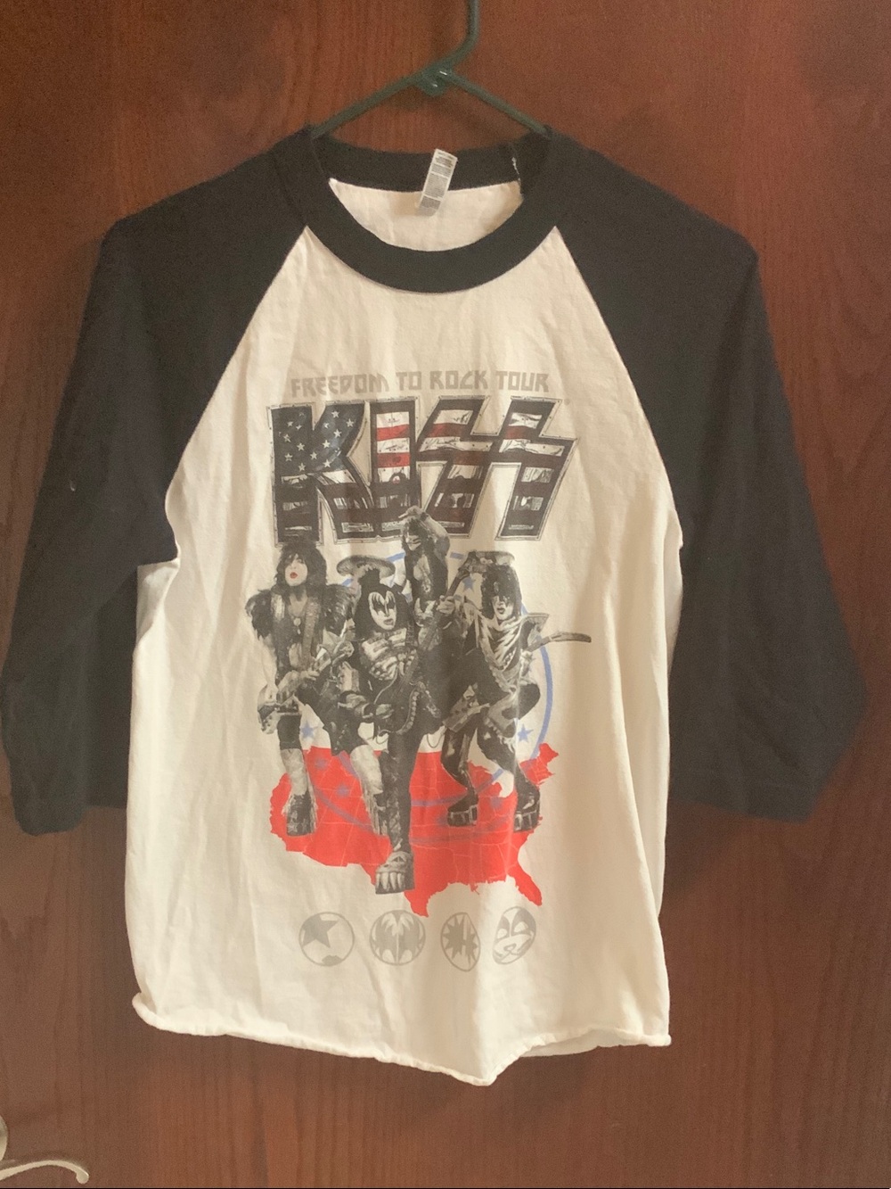 White and Black Raglan KISS Freedom to Rock Tour Tee